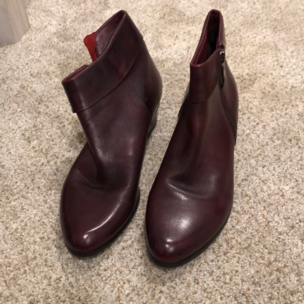 Maroon leather booties
